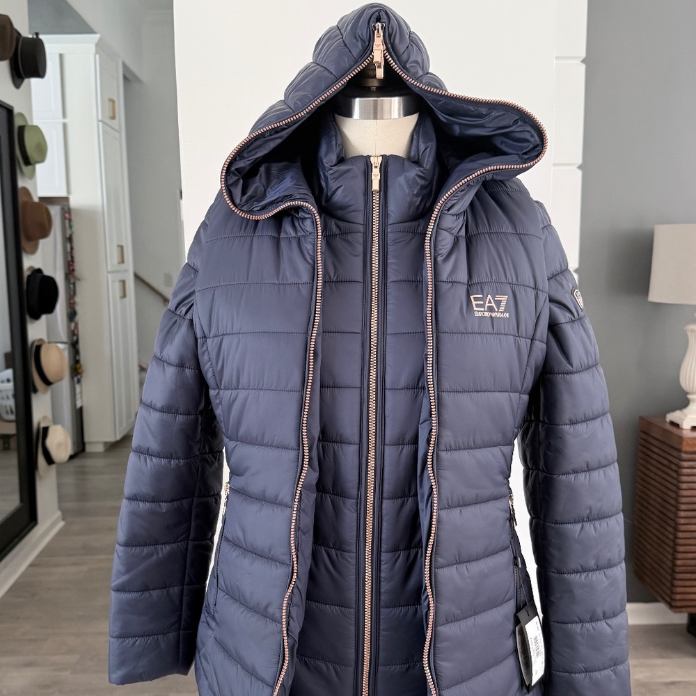 Armani EA7 Navy Blue Two-piece Nylon Puffer Jacket with vest set, 7VTB01, XSmall